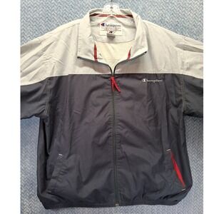 Champion Mens XL Windbreaker Jacket Navy Grey Colorblock Full Zip Athletic Coat